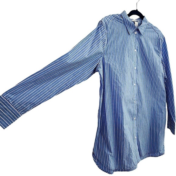 H&M Light Blue and White Striped Long Sleeve Tunic Shirt Blouse Size Small - Picture 4 of 8